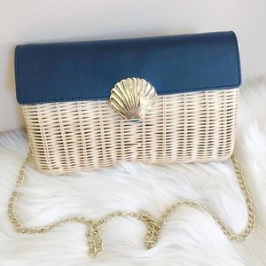 NWOT Talbots Rattan And Leather Bag